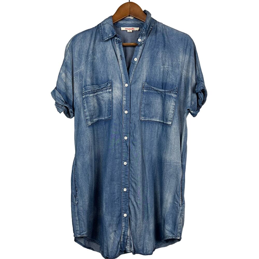 Mazik Chambray Oversized Top Dress Pockets - S